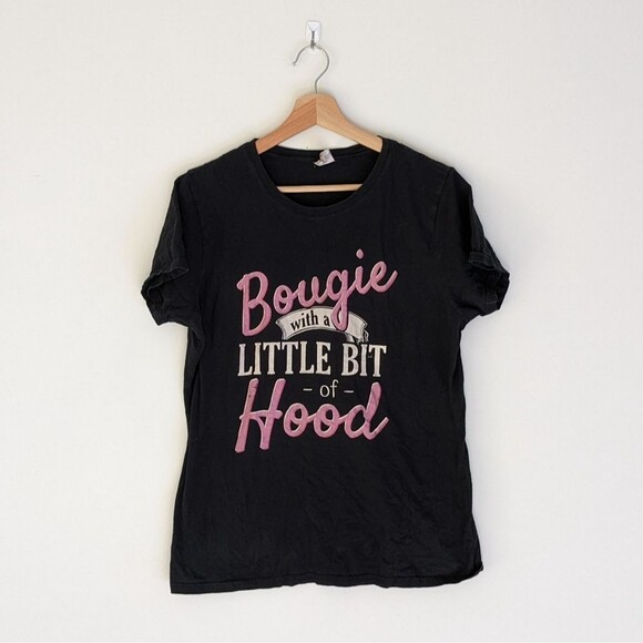 Black Graphic Tee T-shirt Bougie with a Little Bit of Hood Women's Size Large - Picture 1 of 4